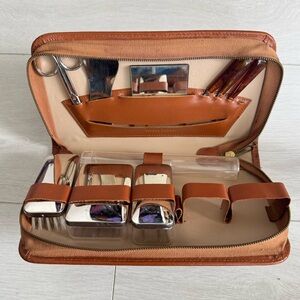 Vintage Men’s Travel Toiletry Set in Leather Vanity Case Stamped Germany